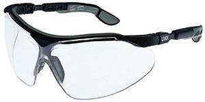 Uvex Bügel-Schutzbrille (EN 166 / EN 168 / EN 170 / EN 172) – kratzfest - supravision excellence Fassung schwarz/grau - Scheibe farblos / UV 2-1,2