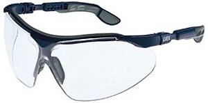 Uvex Bügel-Schutzbrille (EN 166 / EN 168 / EN 170 / EN 172) supravision excellence– kratzfest - Fassung blau/grau - UV 2-1,2, optidur 3000 UV
