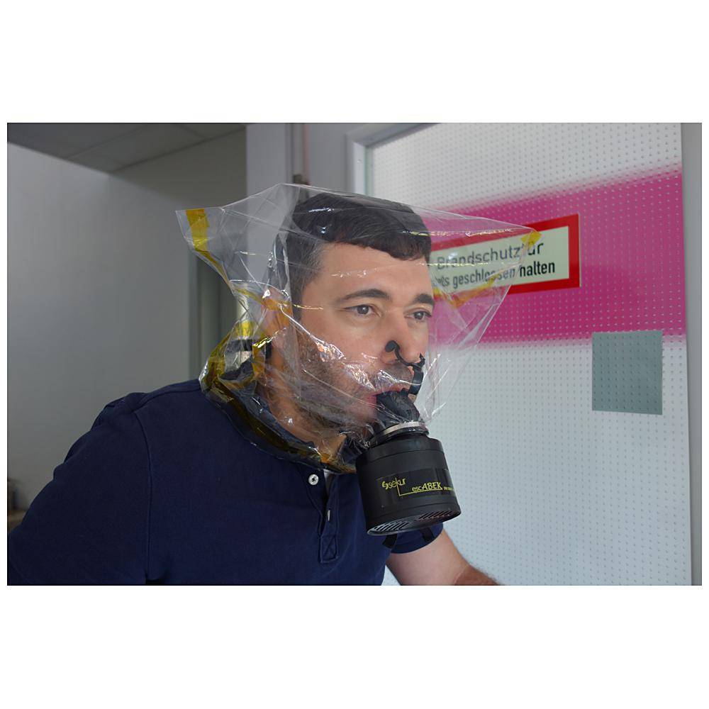 Fluchtfiltergerät escABEK-P3 - DIN 58647-7-ABEK15 und DIN EN 14387 - mit Haube und Halterung