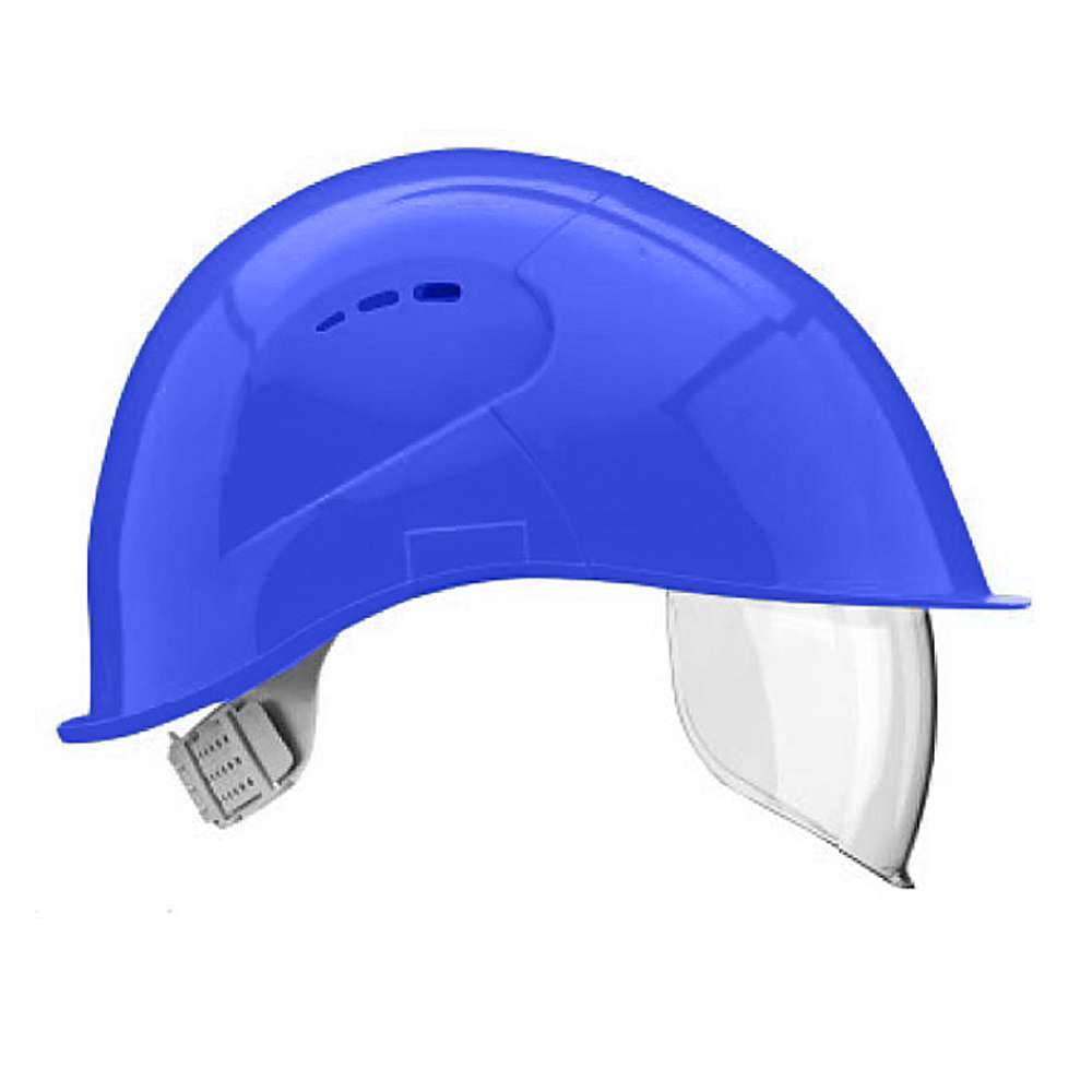 Schutz-Helm - Größe 51-64 cm - signalblau - Polyethylen - "VisorLight" - Polyethylen - DIN EN 397 - mit 6-Punkt-Gurtband-Innenausstattung