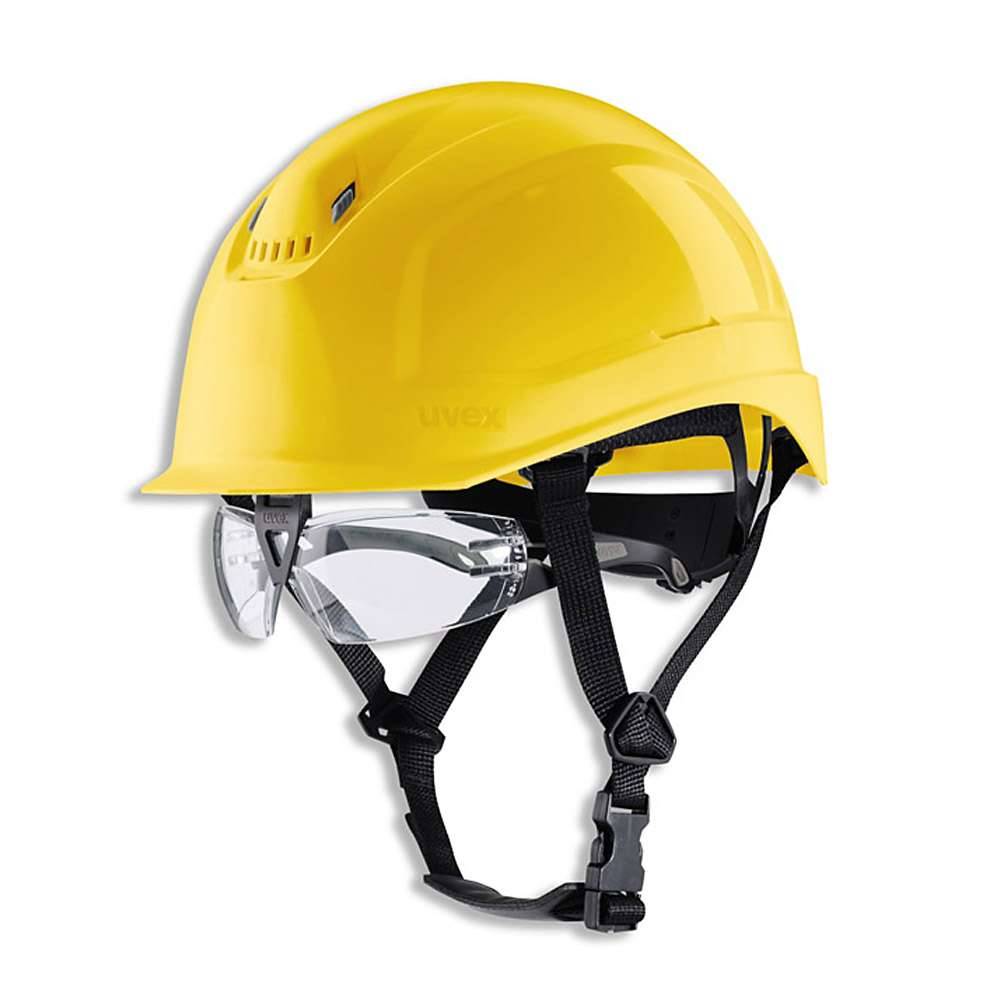 Förderfähiger Schutzhelm uvex pheos S-KR IES - kurzer Schirm - mit Brille - gelb