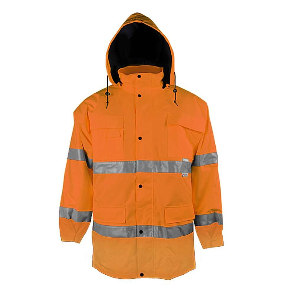Warn Parka - Gr. XXL - orange - EN ISO 20471/343 Kl. 3 - 100 % PES - PU-Beschichtung - wasserdicht - Innenfu. u. Kapuze abnehm. - "Warnwetterschutz"