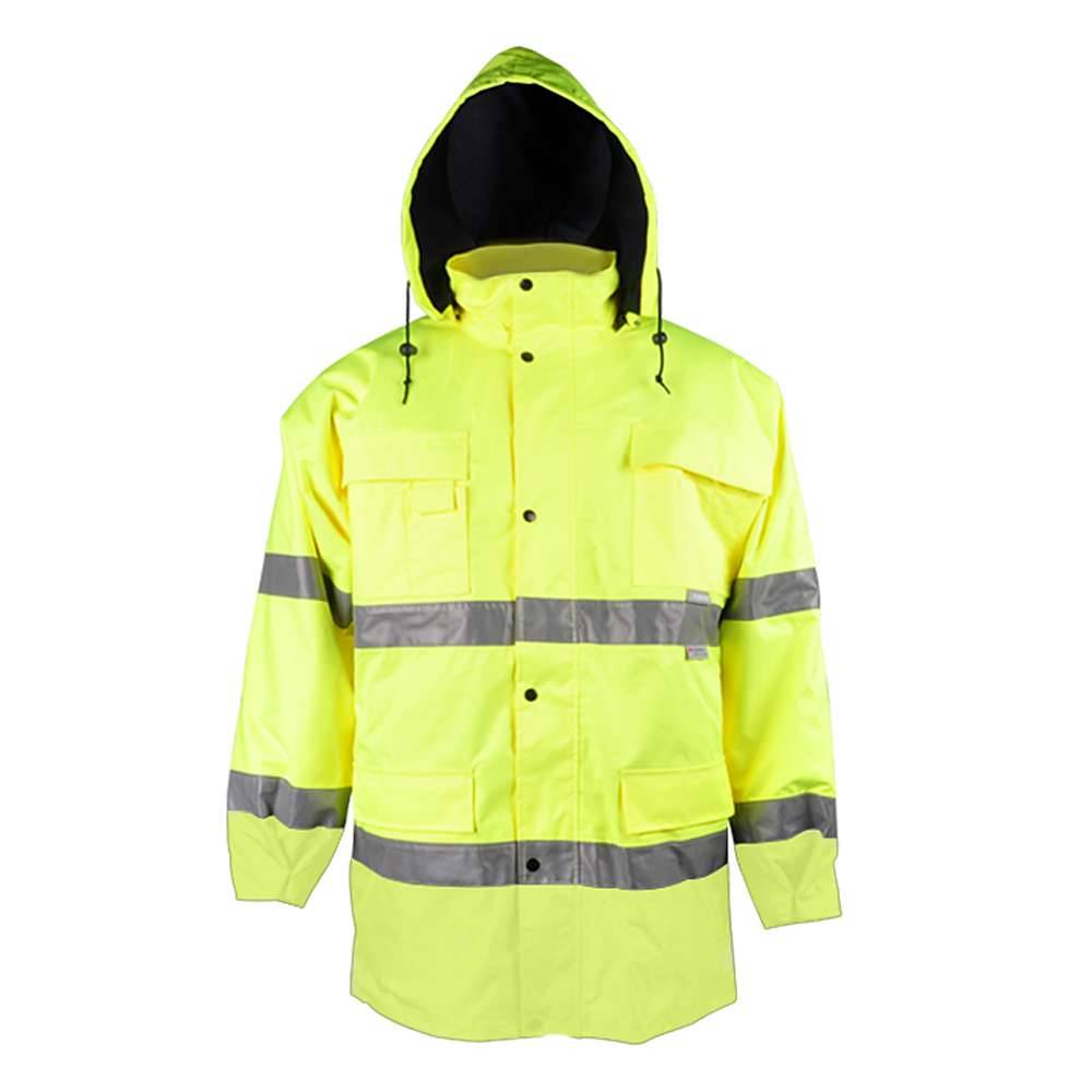 Warn Parka - Gr. S - gelb - EN ISO 20471/343 Kl. 3 - 100 % PES - PU-Beschichtung - wasserdicht - Innenfu. u. Kapuze abnehm. - "Warnwetterschutz"