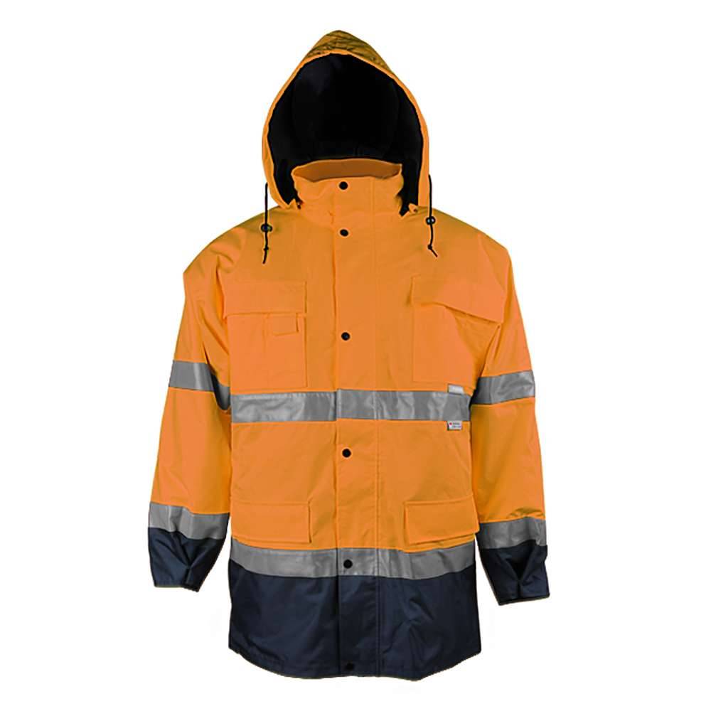 Warn Parka - Gr. M - orange/marine - EN ISO 20471/343 Kl. 3 - 100 % PES - PU-Beschichtung - wasserdicht - Innenfu. u. Kapuze abnehm.