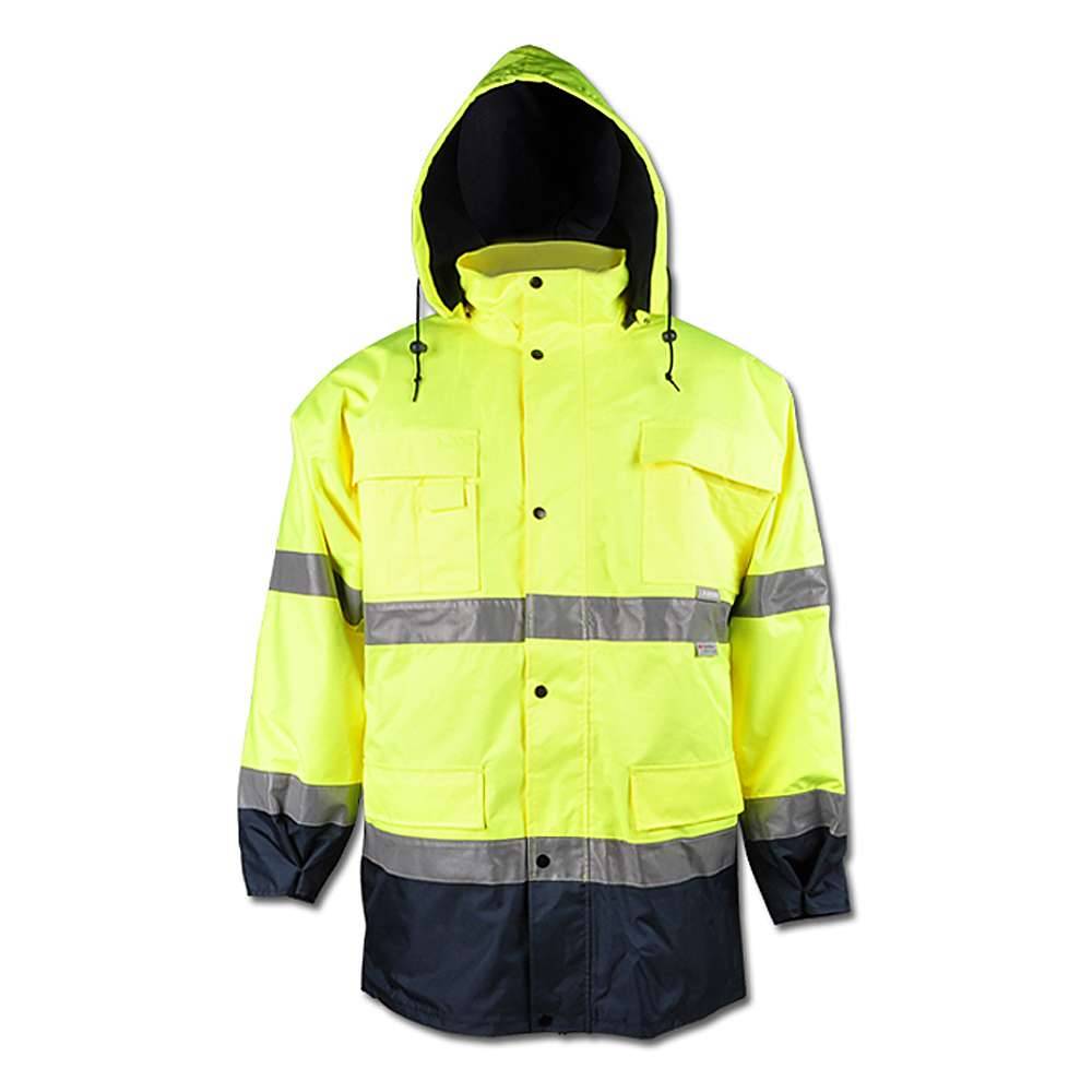 Warn Parka - Größe M - gelb/marine - EN ISO 20471/343 Kl. 3 - 100 % PES - PU-Beschichtung - wasserdicht - Innenfu. u. Kapuze abnehm. - "Warnwettersc
