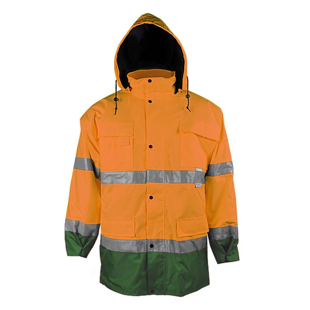 Warn Parka - Gr. XL - orange/grün - EN ISO 20471/343 Kl. 3 - 100 % PES - PU-Beschichtung - wasserdicht - Innenfu. u. Kapuze abnehm.