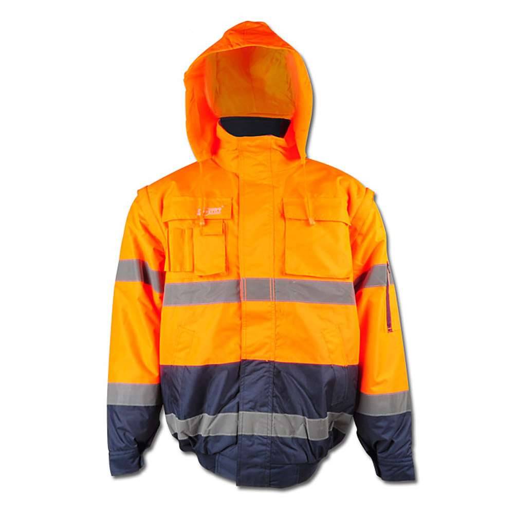 Warnschutz-Pilotenjacke "Otto" - Gr. M - fluoreszierend orange/marine - EN ISO 20471 Klasse 3 - EN 343 - wind- u. wasserdicht - Ärmel abnehmbar