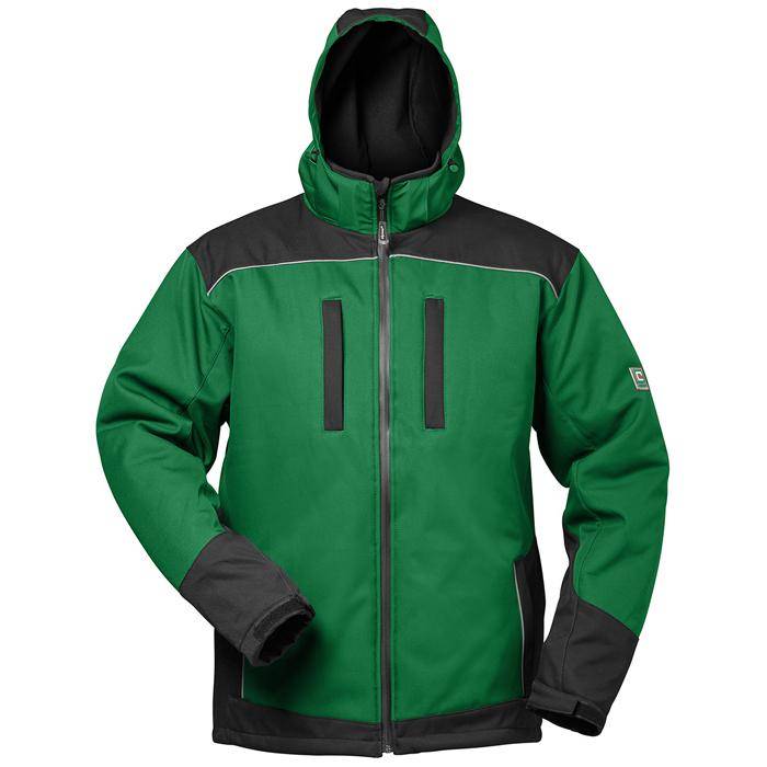 Winter Softshelljacke - Größe L - grün/schwarz - 100% PES - wind und wasserdicht - atmungsaktiv - mit Kapuze - abriebfest - robust