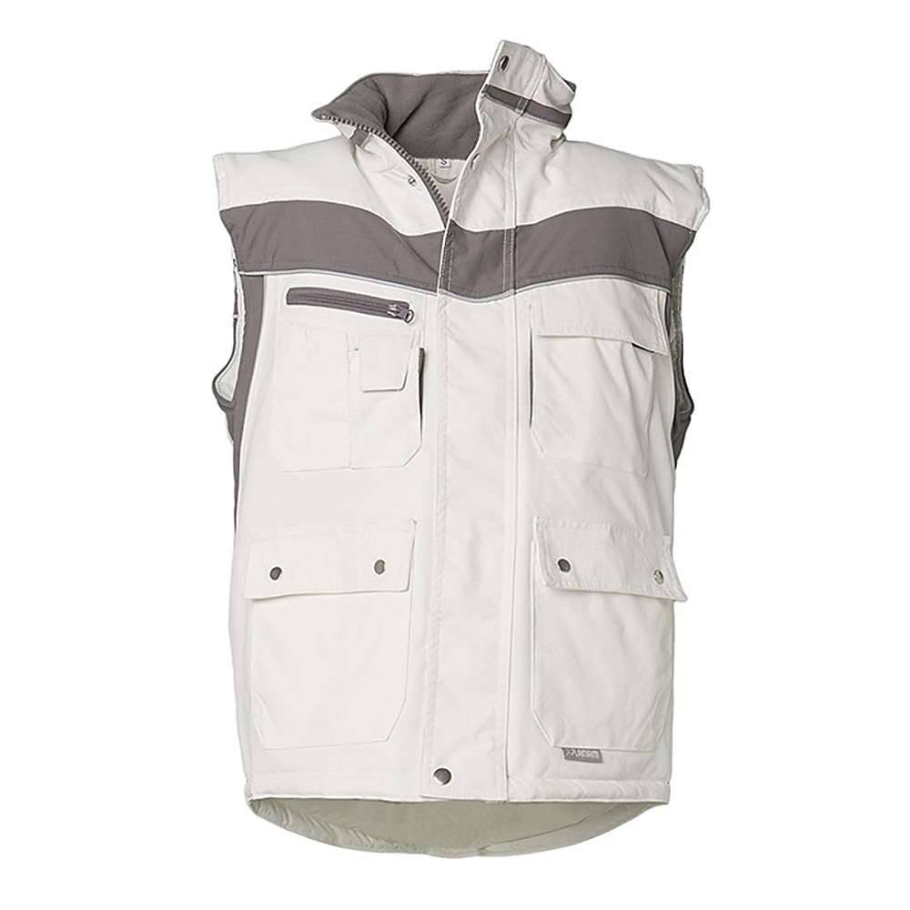 Winterweste - Gr. XS - weiß/zink - 100 % PES - atmungsaktiv und wasserabweisend - mit Sicherheitsausstattung - Fleecekragen - "Plaline"