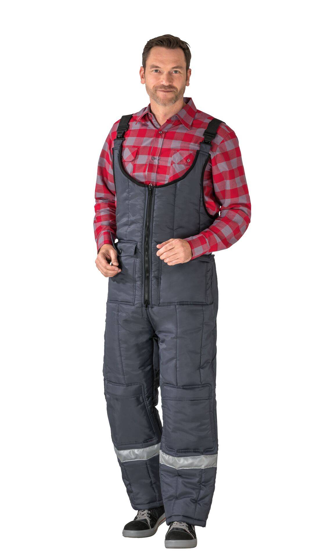 Kühl-/Gefrierhaus Kühlhaus Latzhose marine, Innenfutter rot Größe M