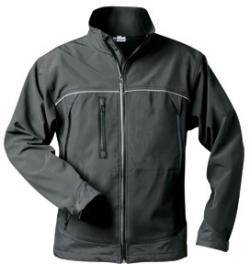 Eine schwarze Jacke mit Reißverschluss, hohem Kragen und zwei Vordertaschen.