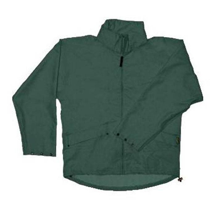 Stretch Regen Jacke - Gr. L - grün - Polyurethan-beschichtetes Polyamid-Trikot - 100 % wasserdicht - verlängerter Rücken