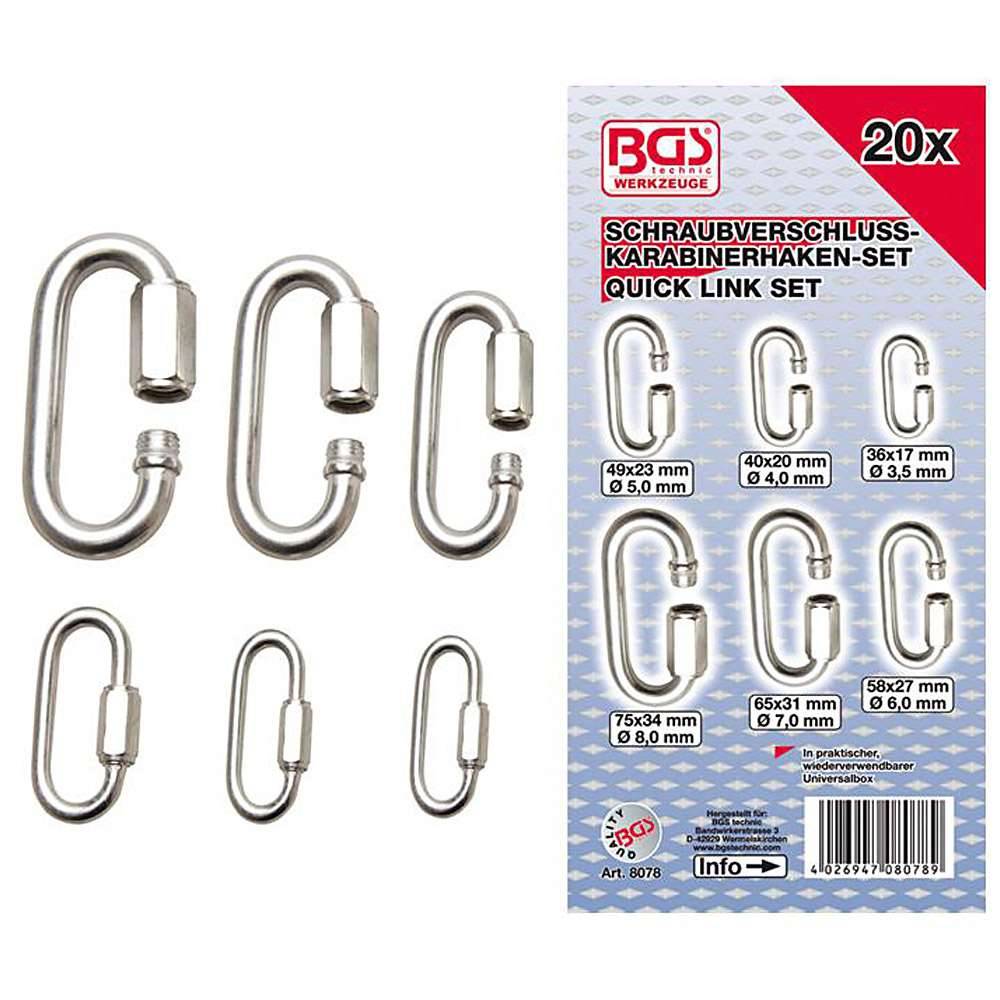 Karabinerhaken-Set - mit Schraubverschluss - 20-tlg.