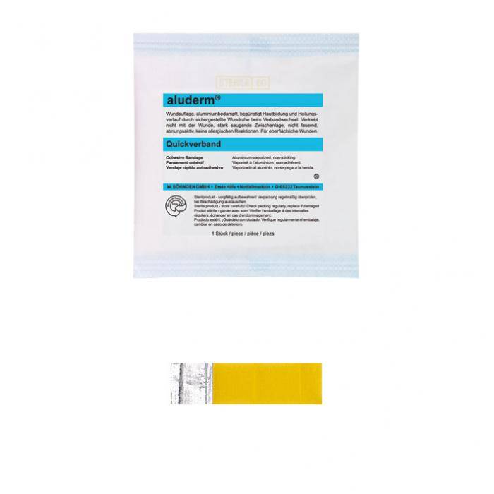 aluderm® Quickverband Finger - Farbe gelb - Polyestervlies - Maße Binde 20 cm x 4cm - Maße Kompresse 4x4 cm