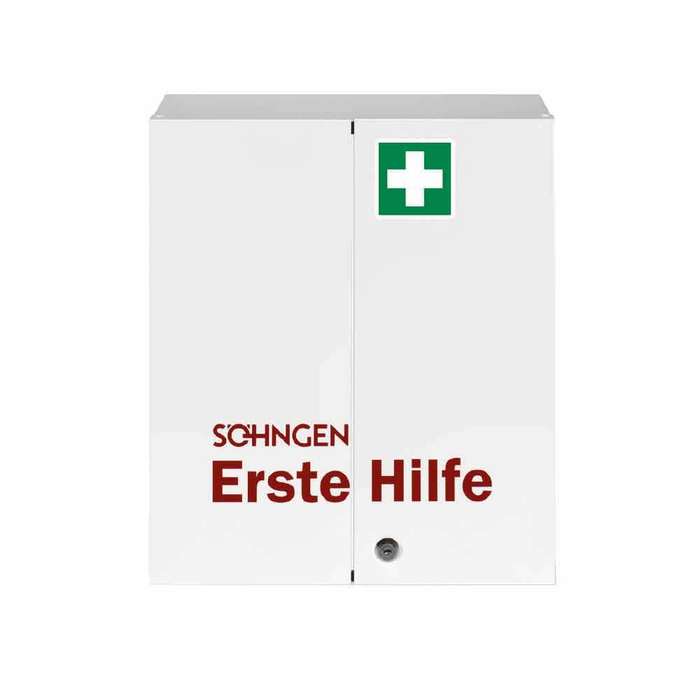 Verbandschrank "HAMBURG" - mit Sicherheitsschloss - Norm DIN 13 157 - Maße 404 x 462 x 170 mm - Farbe weiß