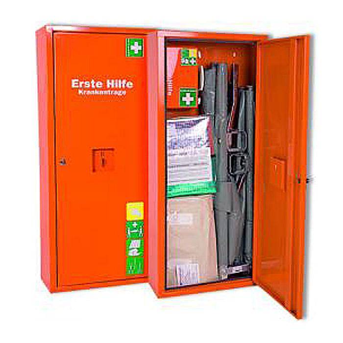 Öffnen Sie den orangefarbenen Verbandkasten mit der Aufschrift 