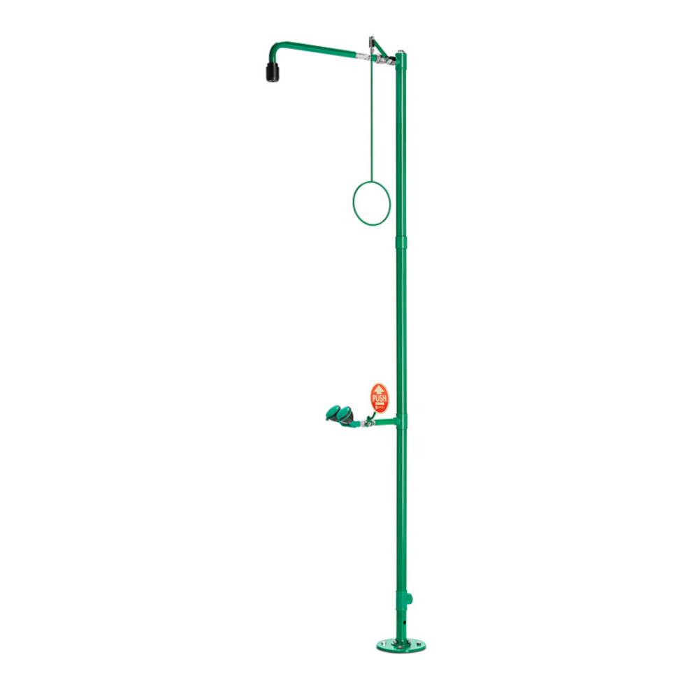 Körper-Notdusche mit Augendusche - ClassicLine - Edelstahl, pulverbeschichtet, grün- für Bodenmontage