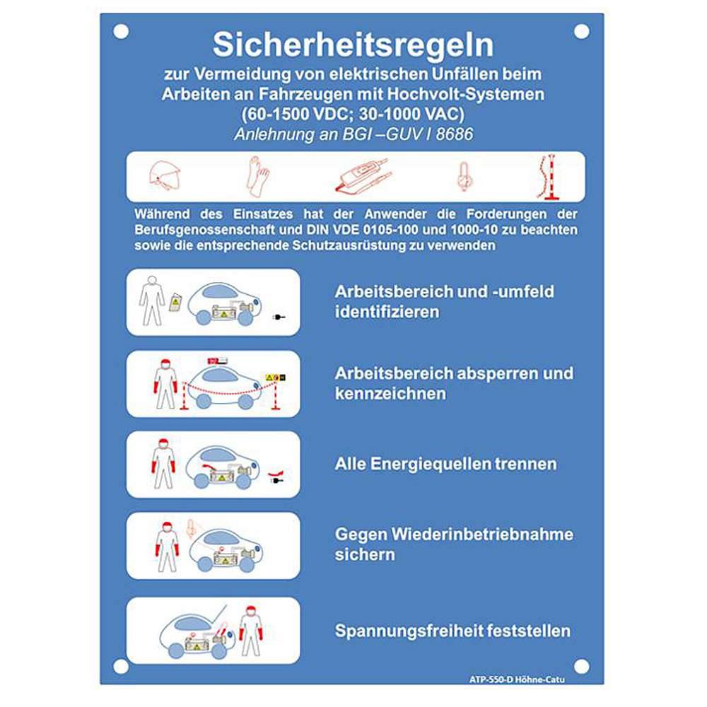 Hinweis-Schild E-Mobilität Sicherheitsregeln - CATU ATP-550-D- Maße 350 x 500 mm - Kunststoff