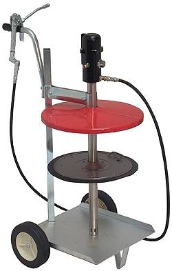 Hochdruckabschmiergerät - pneumatisch - Mobil - Druckübersetzung 1:55 - Für 50 kg Fetteimer Innen-Ø 355 - 387mm - 3,5m HD -Abschmierschlauch DN