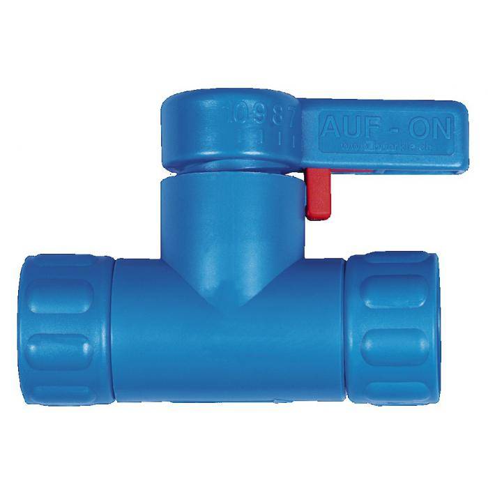 StopCock Durchlaufhahn - PP/PE/PTFE - mit Reduziertülle für Flaschen - 2 x Überwurfmutter mit IG G 3/4" - PN 2