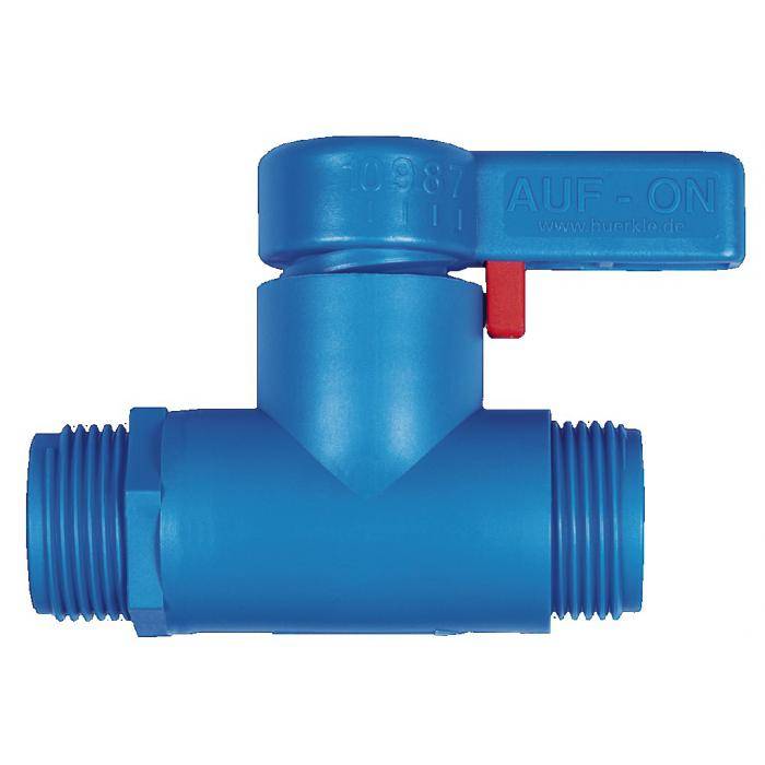 StopCock Durchlaufhahn - PP/PE/PTFE - mit Reduziertülle für Flaschen - 2 x Außengewinde 3/4"