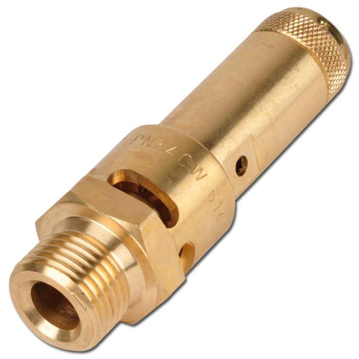 TÜV Sicherheitsventil - Gewinde G 1/2" - Ansprechdruck 0,6 bar - ND 10,5 mm - Abblaseleistung 82 Nm³/h - Messing / FKM