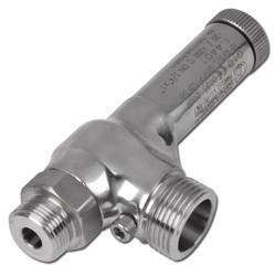 TÜV Ecksicherheitsventil DN 10 - Gewinde 1,2: G 3/4" & G 1" (Abgang) - Ansprechdruck 10 bar - Abblaseleistung 495 m³/h - Edelstahl - fest eingestell