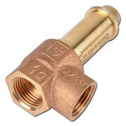 TÜV Ecksicherheitsventil, DN 13 - Gewinde G 3/4" - Ansprechdruck 16 bar - Abblaseleistung 470 m³/h - Rotguss / Messing / FKM - verplombt