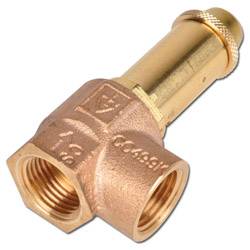 Ein Messingventil mit graviertem Text, das einen Gewinde-Anschluss an einem Ende und einen Verschlusszylinder am anderen Ende aufweist.