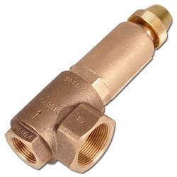 TÜV Ecksicherheitsventil - für Flüssigkeiten - Anschluss G 1/2" - Ansprechdruck 10 bar - Abblaseleistung 7,74 m³/h - Rotguss, NBR