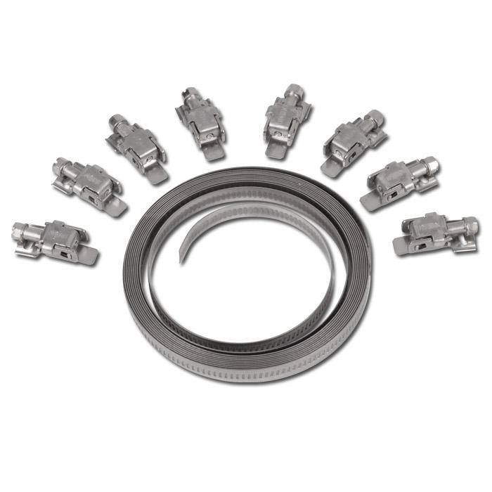 Schneckengewinde Schellen-Endlosband "EB 9" - Edelstahl 1.4301 - Länge 3 m - 8 klappbare Köpfe - Preis per Set