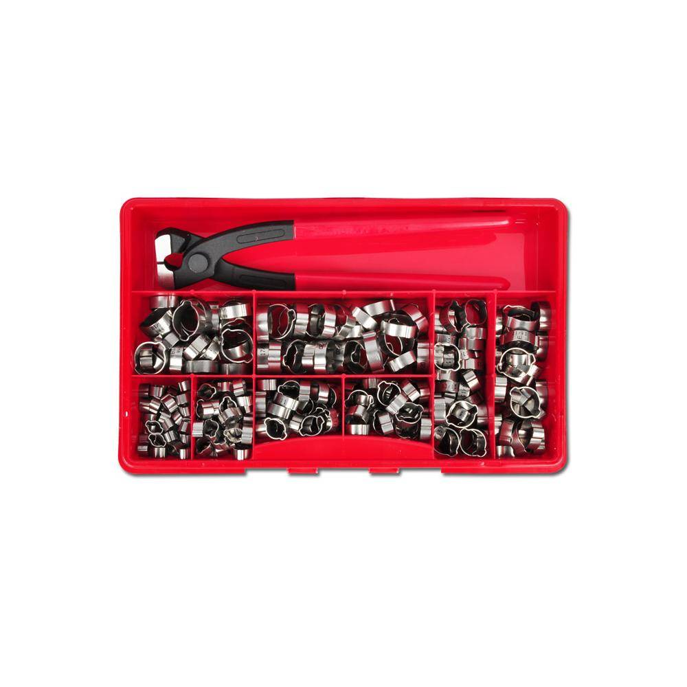 2-Ohr-Schlauchklemmen-Set - Edelstahl - 280 Stück - Montagezange - Spannweite 5 bis 20 mm - Preis per Set