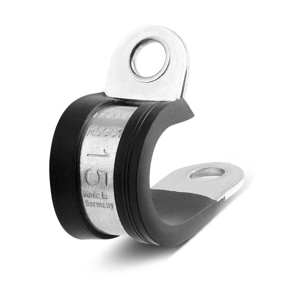 Rohrschelle mit Gummieinlage - W1 - Breite 12 mm - Spannbereich-Ø 21 mm - Preis per Stück