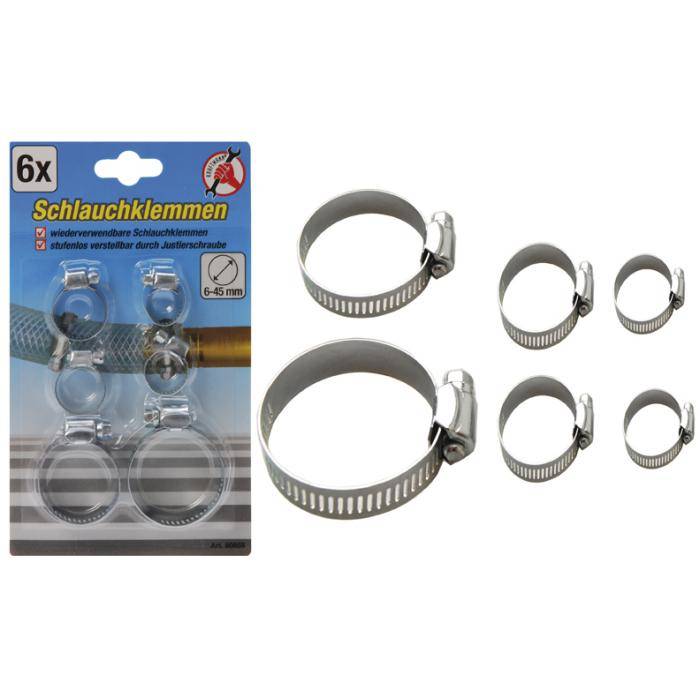 Schlauchklemmen-Sortiment - verzinkt - 6-teilig - für Schlauch-Ø 4 bis 45 mm - Preis per Sortiment