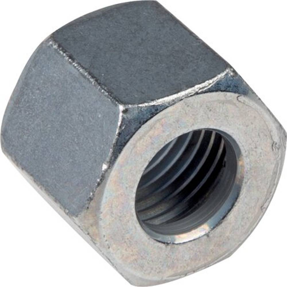Sechskantmutter aus Metall mit gewindeter Innenbohrung zum Befestigen von Schrauben.