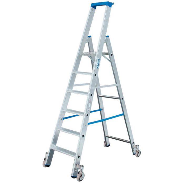 Stufen-Stehleiter "Stabilo" - Krause - fahrbar - 0,70 m bis 2,80 m Standhöhe - Transportmaße (BxLxH) ca. 2,21x0,71x0,16 m
