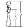 Eine Metallklammer mit einem Haken und einer Schlinge, mit Maßen gekennzeichnet als A1 und A2 entlang ihrer Länge.