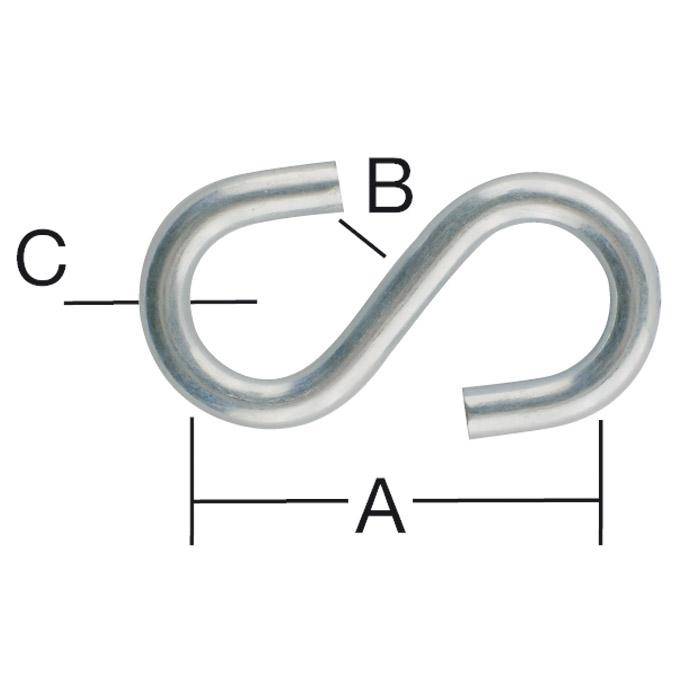 S-Haken - verzinkt - 19 x 4 x 3 mm - VE 10 Stück (5 x 2 Stück, SB-verpackt) - Preis per VE