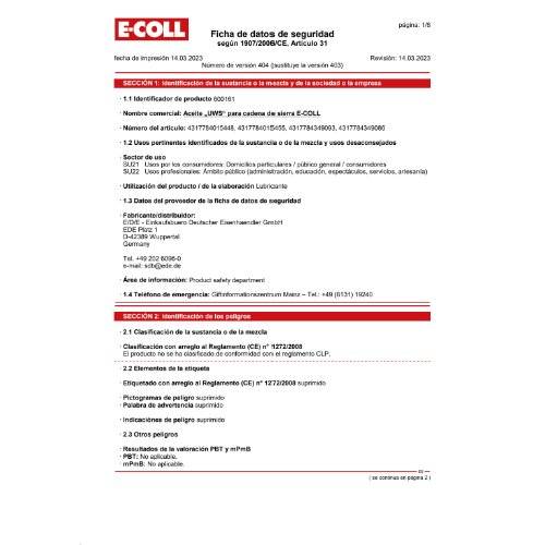 E-COLL Sägekettenhaftöl UWS 20L Kanister