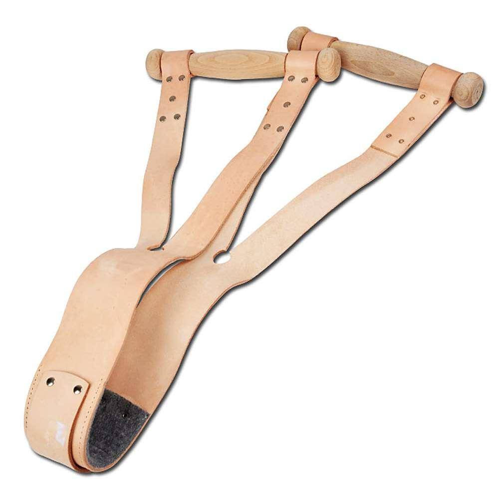 Tragegurt aus Leder - Breite 7 cm - Länge 110 cm - Tragfähigkeit 80 kg - Gedrechselte Holzgriffe