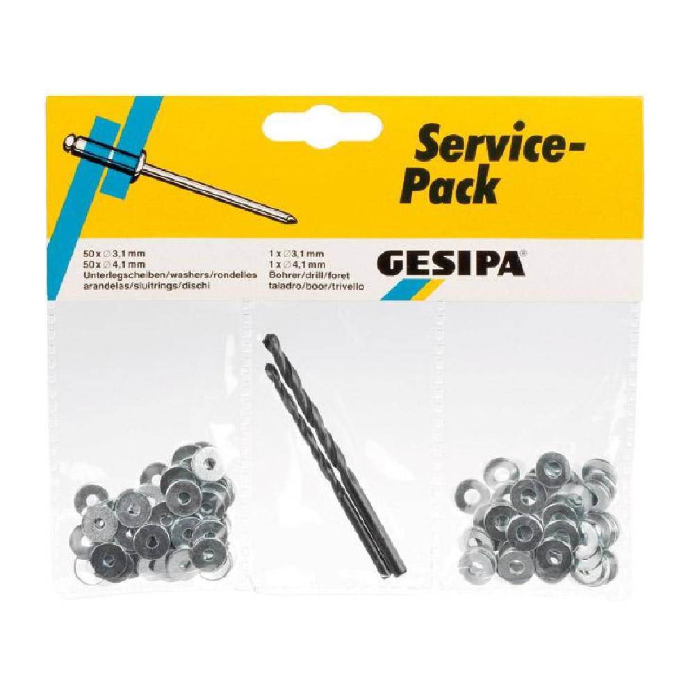 Service-Pack - mit je 50 U-Scheiben und 2 Bohrern 3,1 und 4,1 mm Ø