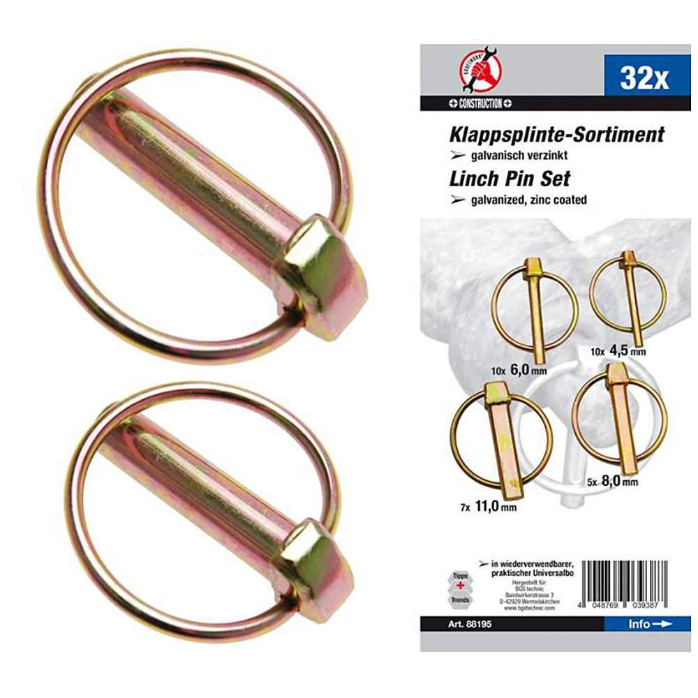 Klappsplinte-Sortiment - 4,5 mm bis 8 mm - 32-tlg.