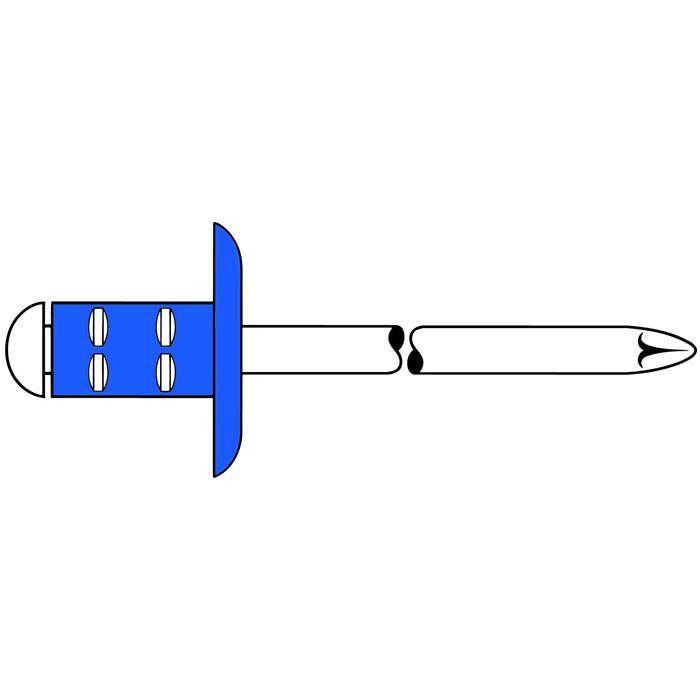 Einfache Illustration eines Schwertes mit blauem Griff und weißer Klinge, das nach rechts zeigt, auf einem einfarbigen Hintergrund.