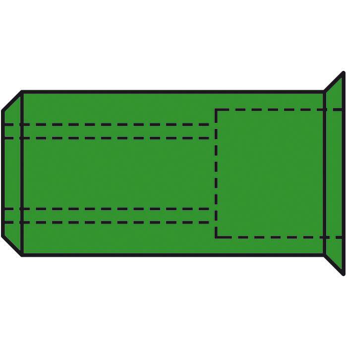 Ein rechteckiges grünes Papierlayout mit Schnitt- und Falzlinien, konzipiert als Vorlage zum Konstruieren einer Papierbox.