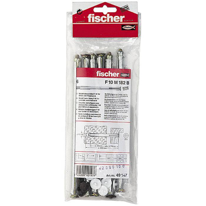 Fensterrahmendübel F 10 Sortiment - Inhalt 6 x Metallrahmendübel, 6 x Abdeckkappe (weiß), 6 x Abdeckkappe (braun) - Bohrernenn Ø 10 mm - Dübellä