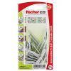 Ein verpacktes Set von Fischer-Wanddübeln, gezeigt in klarem Kunststoff mit roter Branding, verwendet zum Befestigen von Schrauben in Wänden.
