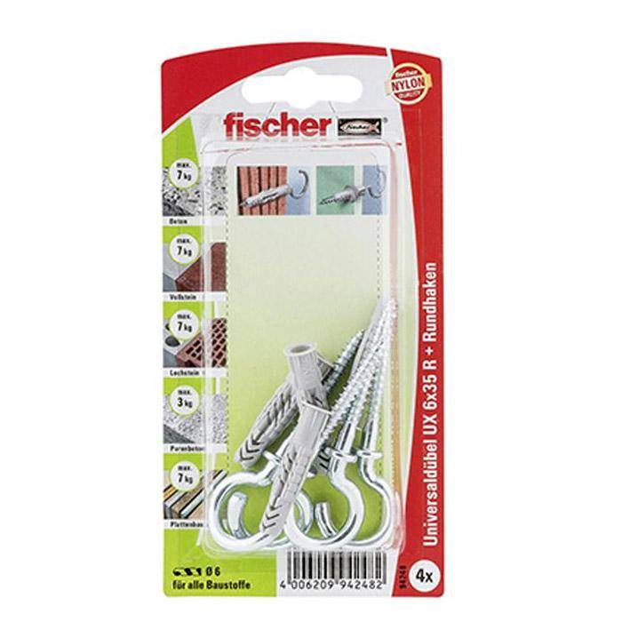 Universaldübel UX und Rundhaken - Bohrernenn-Ø 6 mm - Dübellänge 35 mm - min. Bohrlochtiefe 45 mm - VE 5 Stück - Preis per VE