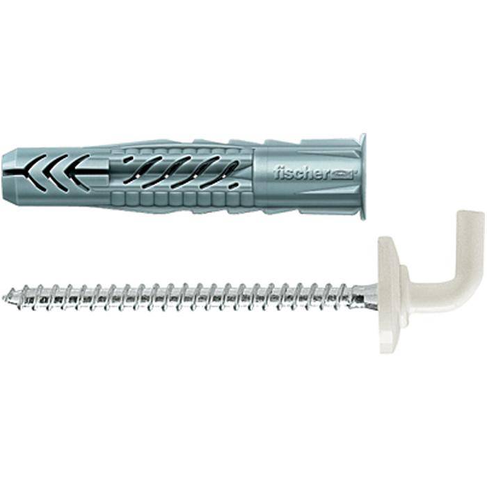 Universaldübel UX WH N - mit Winkelhaken weiß beschichtet - Bohrernenn-Ø 8 mm - Bohrlochtiefe 60 mm - min. Plattendicke 9,5 mm - Dübellänge 50 mm