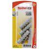 Ein Paket Fischer-Dübel, geeignet für schwere Befestigungen, auf einer gelb-roten Karte präsentiert.