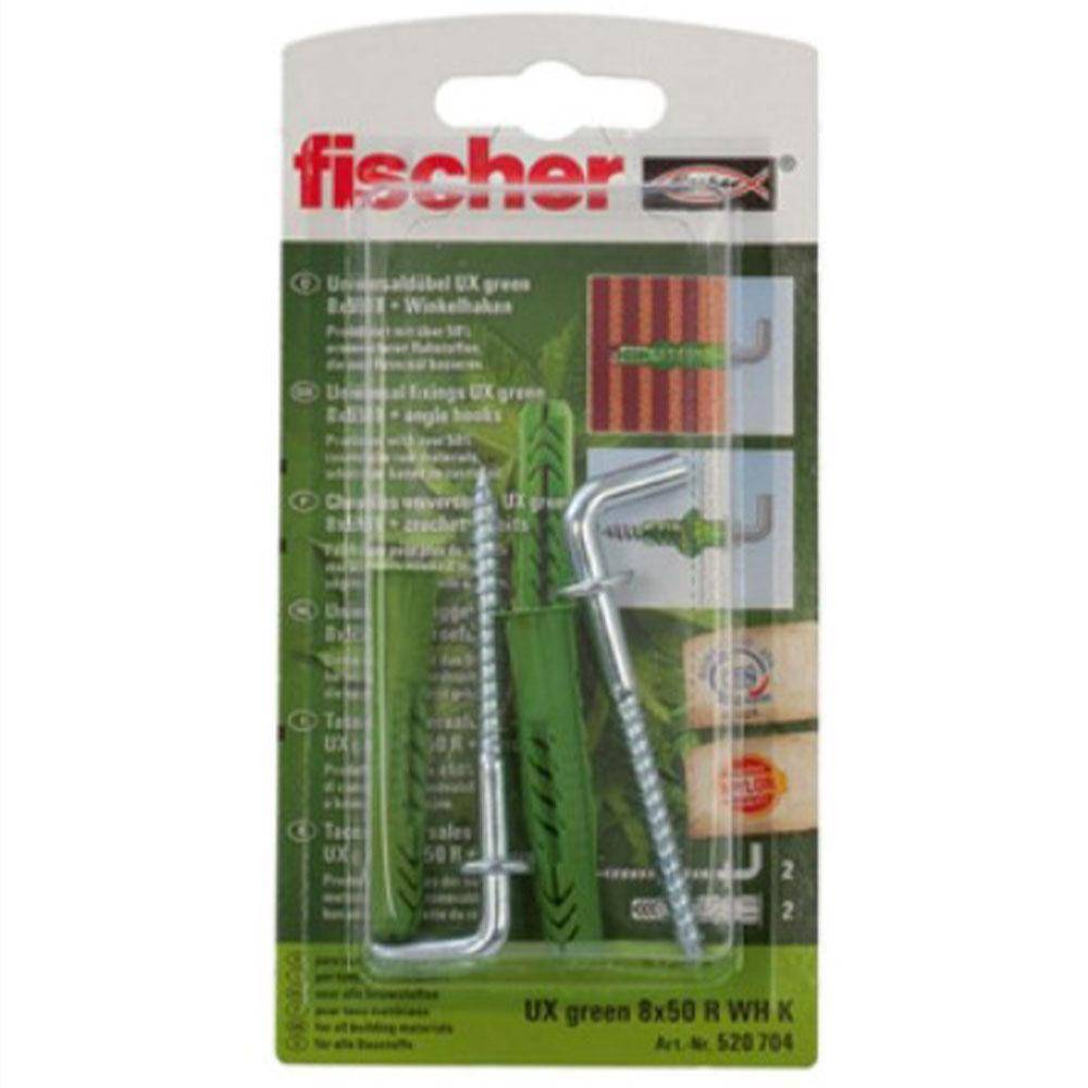 Universaldübel UX GREEN 10x60 R WH K - mit Rand und Winkelhaken - Bohrernenn-Ø 10 mm - Dübellänge 60 mm - SB-Karte - VE 5 Stück - Preis per VE